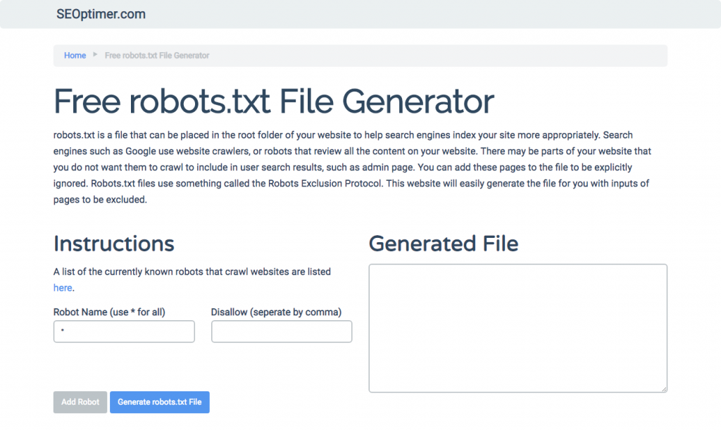 SEOptimer ree robots.txt generator