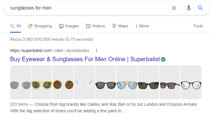 sunglasses for men in google search